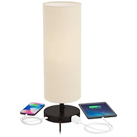 360 Lighting Heyburn Modern Accent Table Lamp 20" High Dark Bronze with Usb and Ac Power Outlet in Base Oatmeal Cylinder Shade for Bedroom Office