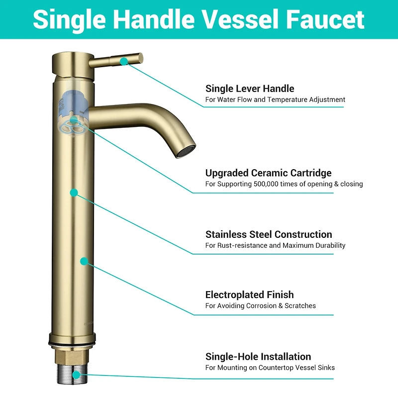 Aquaterior Single Handle Tall Vessel Faucet Bathroom Mixer Tap with Pop-up Drain