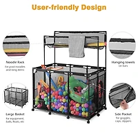 Yescom Metal Frame 10 Wheels Rolling Mesh Pool Storage Bin Xx-Large Double Decker with Noodle Holder Pool Float Storage Organizer