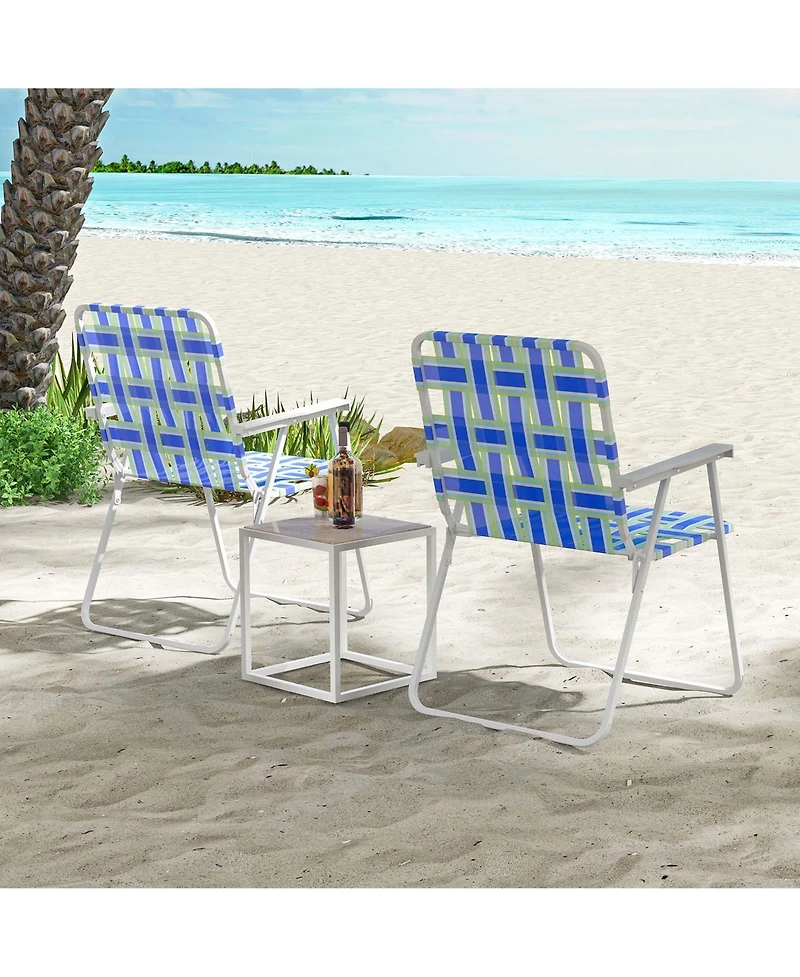 2PCS Folding Beach Chair Camping Lawn Webbing Lightweight 1 Position