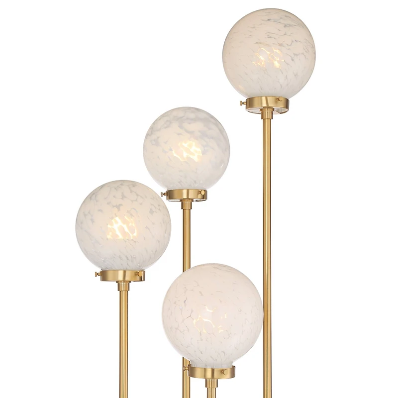 Possini Euro Design Mid Century Modern Glam Style Floor Lamp 4-Light Led 68.5" Tall Warm Gold Glass Globe Shade for Living Room House Uplight