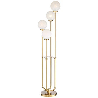Possini Euro Design Mid Century Modern Glam Style Floor Lamp 4-Light Led 68.5" Tall Warm Gold Glass Globe Shade for Living Room House Uplight
