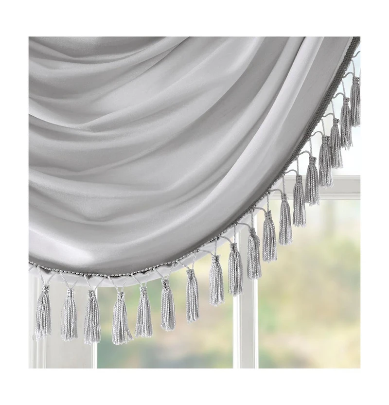 Madison Park Elena Faux Silk Waterfall Embellished Valance Window Valance for Bedroom and kitchen, Lining and Rob Pocket/Back Tab valances for windows