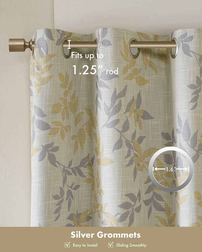 SunSmart Julie Botanical Blackout Curtain Panel for Bedroom, Grommet Top Single Living Room, Width 50 length 95 inches, Yellow Window Pane