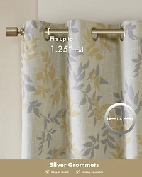 SunSmart Julie Botanical Blackout Curtain Panel for Bedroom, Grommet Top Single Living Room, Width 50 length 95 inches, Yellow Window Pane