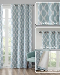 Blakesly Ikat blackout curtains for bedroom, Silver grommet top fit up to 1.25 inches rod Single Curtain Panel for Living Room, Width 50 length 95 inc