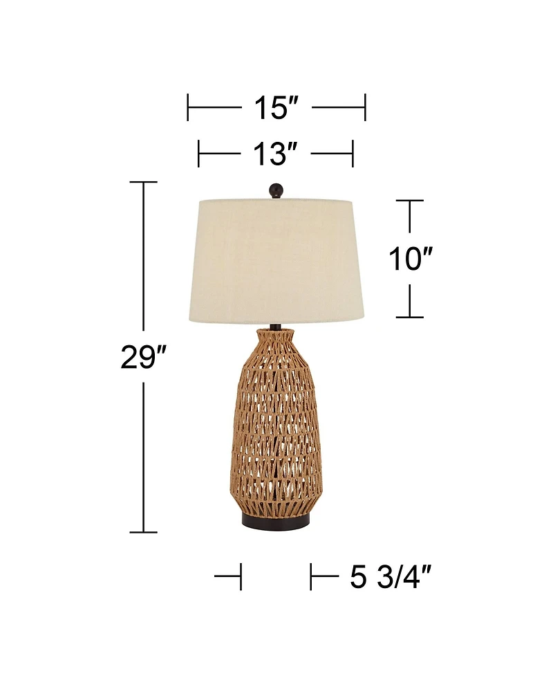 360 Lighting San Carlos Modern Coastal Table Lamp 29" Tall Natural Rattan Wicker with Usb Cord Dimmer Oatmeal Fabric Shade for Bedroom Living Roo