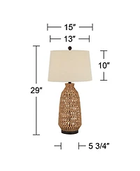 360 Lighting San Carlos Modern Coastal Table Lamp 29" Tall Natural Rattan Wicker with Usb Cord Dimmer Oatmeal Fabric Shade for Bedroom Living Roo