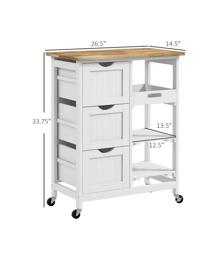 Homcom Rolling Kitchen Island Cart, Bar Serving Cart with Drawers,
