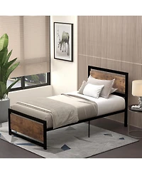 Homcom Single Platform Bed Frame with Headboard & Footboard, Strong Metal Slat Support Solid Bedstead Base w/ Underbed Storage Space, No Box Spring Ne