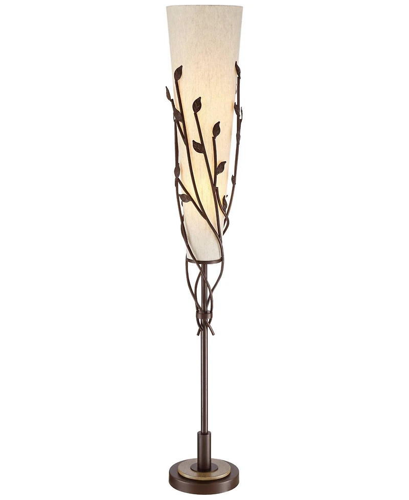 Franklin Iron Works Folia Rustic Industrial Floor Lamp 66" Tall Oil Rubbed Bronze Vine Linen Tapering Cone Shade for Living Room Bedroom House Ho