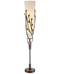 Franklin Iron Works Folia Rustic Industrial Floor Lamp 66" Tall Oil Rubbed Bronze Vine Linen Tapering Cone Shade for Living Room Bedroom House Ho