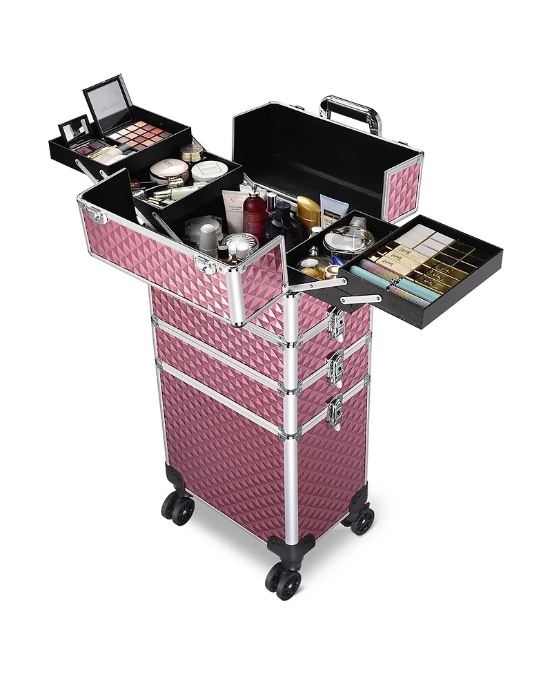 Byootique Antique Pink Rolling Makeup Case 4in1 Cosmetic Trolley Organizer Lockable