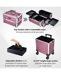 Byootique Antique Pink Rolling Makeup Case 4in1 Cosmetic Trolley Organizer Lockable