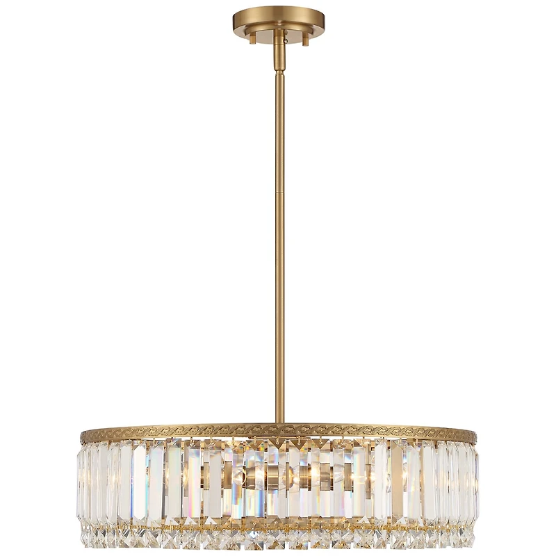 Stiffel Soft Gold Drum Pendant Chandelier 20 1/4" Wide Modern Clear Crystal 5-Light Fixture for Dining Room House Foyer Entryway