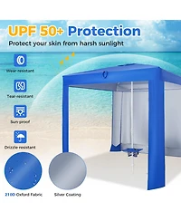 Slickblue Beach Canopy Tent with Detachable Sidewall and Folding Table-Blue