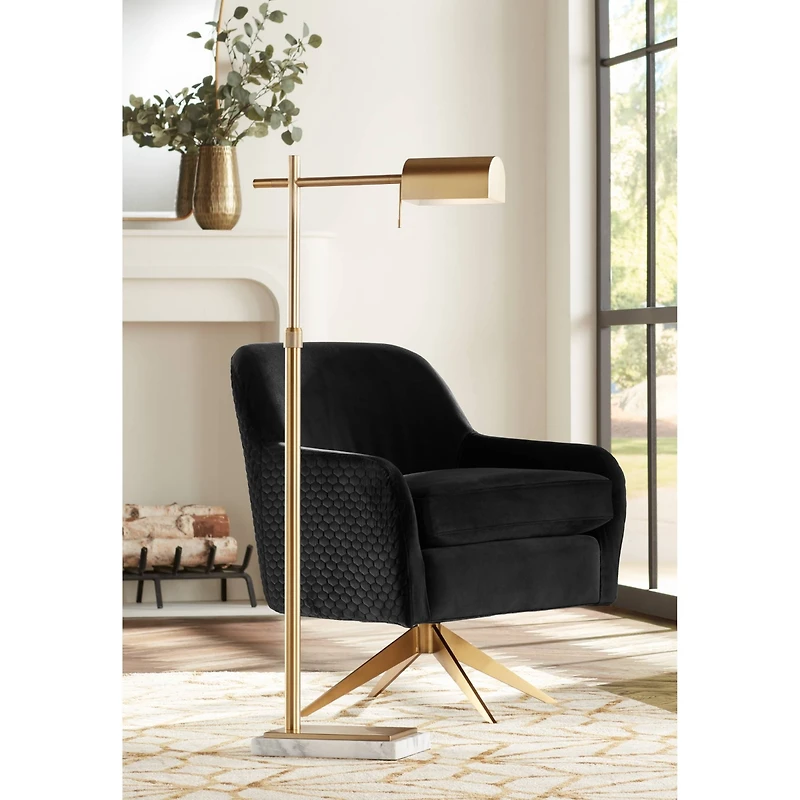 Possini Euro Design Traditional Pharmacy Floor Lamp 60" Tall Warm Gold Adjustable Swivel Head for Living Room Reading House Bedroom