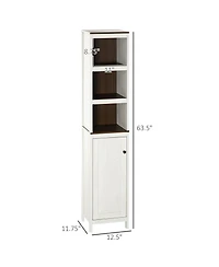 Kleankin Tall Bathroom Storage Cabinet, Freestanding Tower Cabinet with 3 Open Shelves and Adjustable Shelf, Antique White
