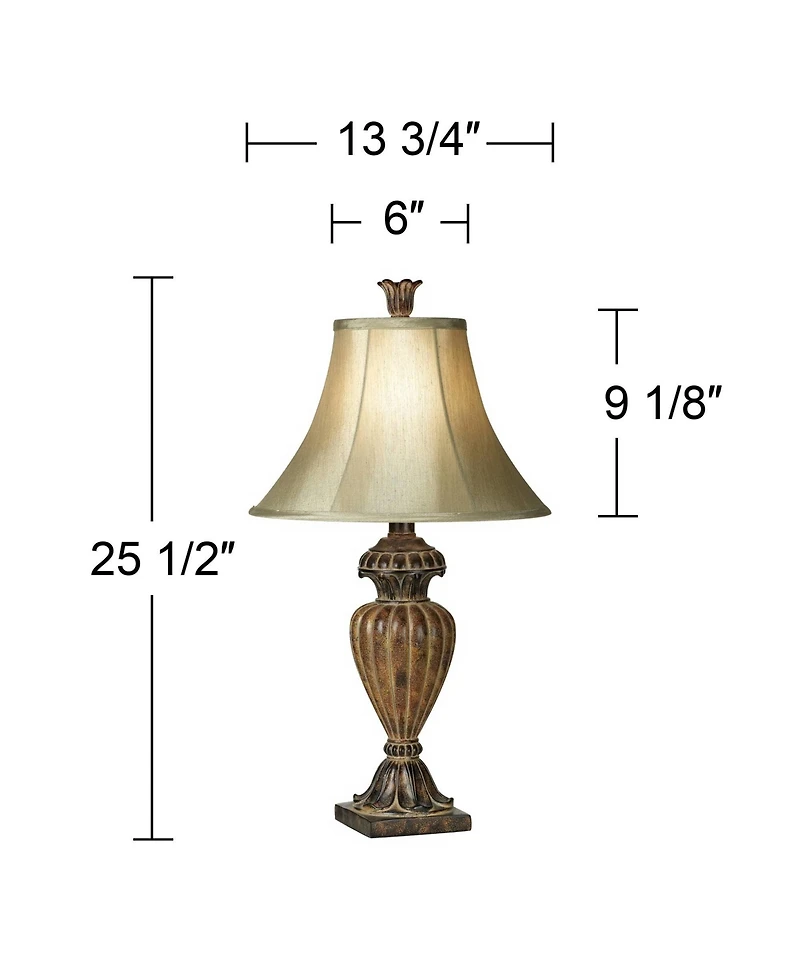 Regency Hill Traditional Table Lamp Urn 25.5" High Two Tone Bronze Off White Bell Shade for Living Room Family Bedroom Bedside Nightstand