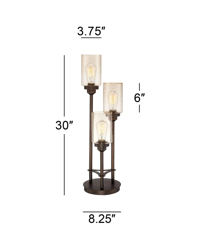 Franklin Iron Works Libby Rustic Farmhouse Table Lamp 30" Tall Bronze Metal Led Amber Seeded Glass Shade for Bedroom Living Room Bedside Nightsta