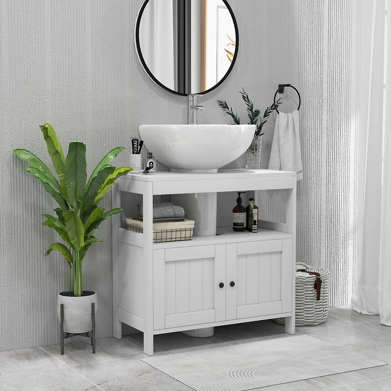 kleankin Bathroom Pedestal Under Sink Cabinet with Storage Shelves, Door,