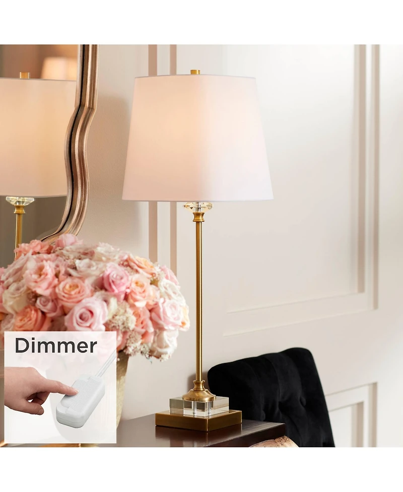 Regency Hill Julia Traditional Buffet Table Lamp 29 1/2" Tall Gold Crystal with Table Top Dimmer Fabric Tapered Drum Shade for Living Room Dining