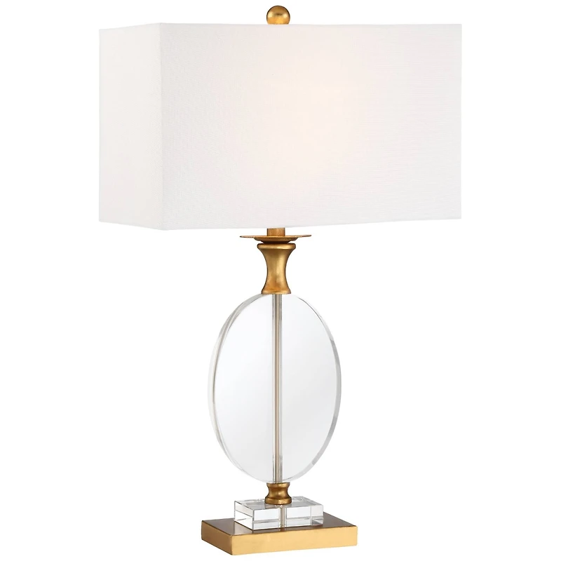 Vienna Full Spectrum Valerie Modern Table Lamp 28" Tall Gold Clear Crystal Glass White Rectangular Shade for Bedroom Living Room Bedside Nightsta