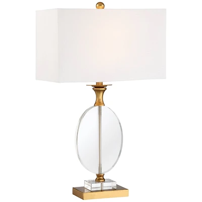 Vienna Full Spectrum Valerie Modern Table Lamp 28" Tall Gold Clear Crystal Glass White Rectangular Shade for Bedroom Living Room Bedside Nightsta