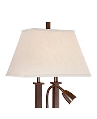 Possini Euro Design Deacon Modern Desk Table Lamp 26" High Bronze with Usb and Ac Power Outlet in Base Led Reading Light Oatmeal Shade for Office