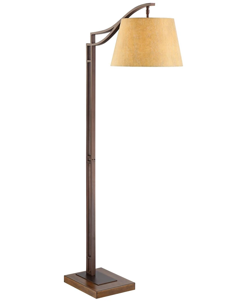 Franklin Iron Works Tahoe Rustic Industrial Downbridge Arc Floor Lamp 60" Tall Bronze Metal Faux Leather Empire Shade for Living Room Reading Bed
