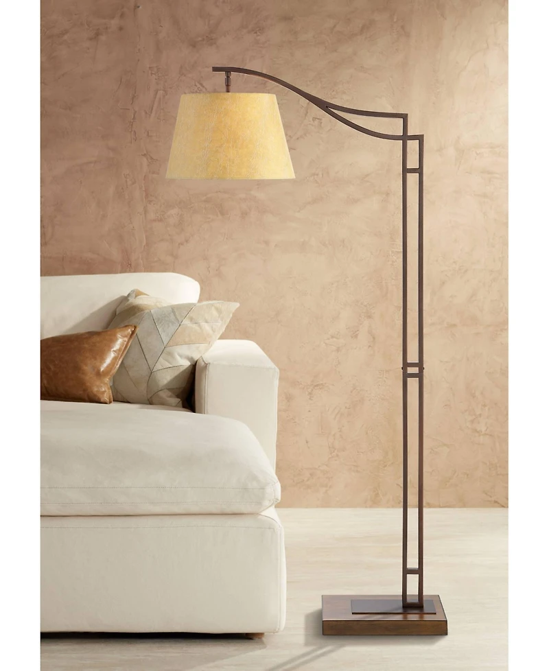 Franklin Iron Works Tahoe Rustic Industrial Downbridge Arc Floor Lamp 60" Tall Bronze Metal Faux Leather Empire Shade for Living Room Reading Bed