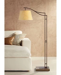 Franklin Iron Works Tahoe Rustic Industrial Downbridge Arc Floor Lamp 60" Tall Bronze Metal Faux Leather Empire Shade for Living Room Reading Bed