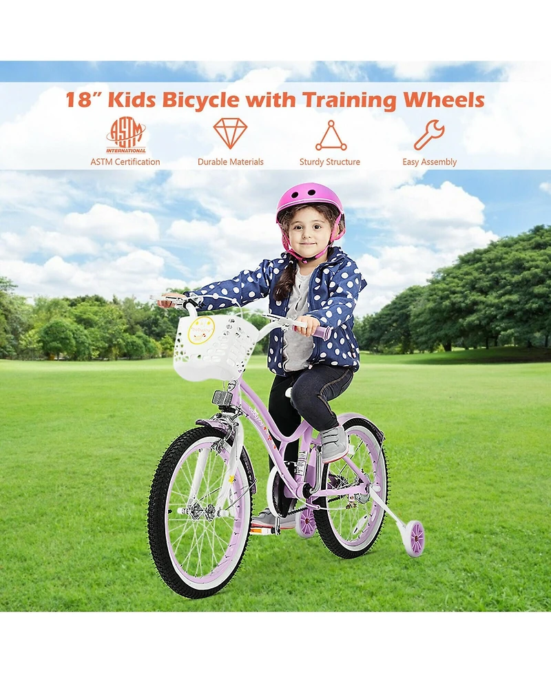 Gymax 18'' Kids Bike Toddlers Freestyle Adjustable Bicycle w/ Training Wheels