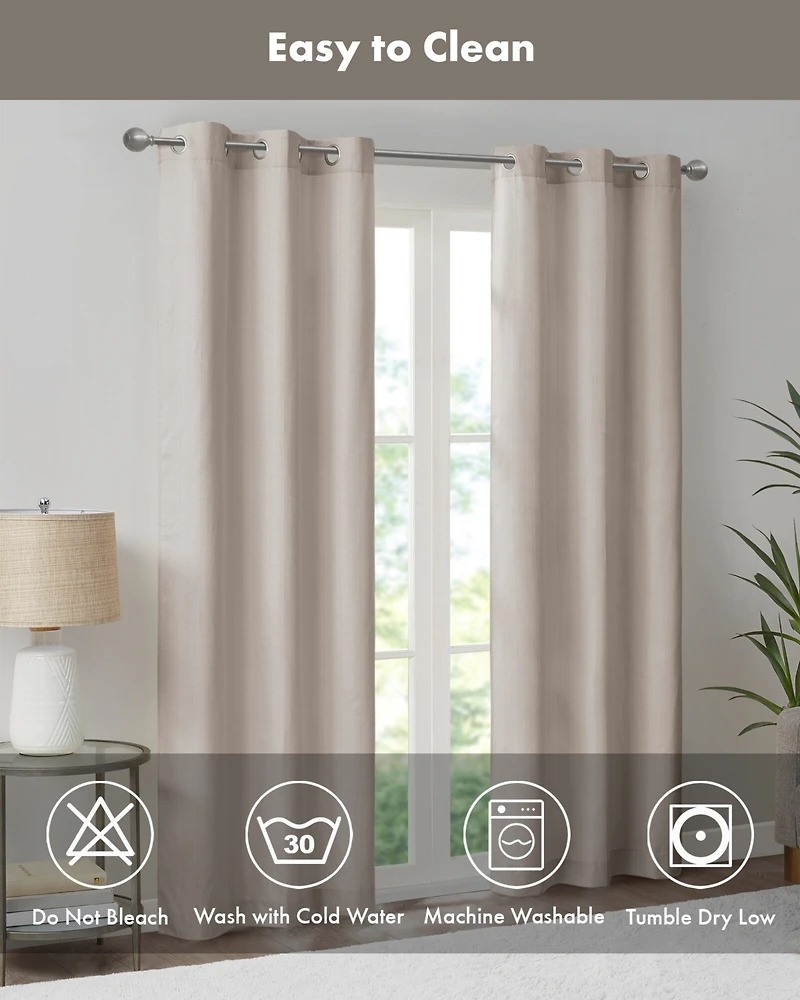Madison Park Galen Basketweave Room Darkening Curtain panels Pair for bedroom, Silver grommet top fit up to 1.25 inches rod 2 set Living Ro
