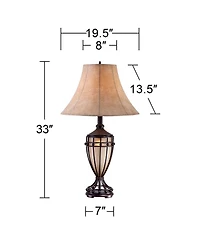 Franklin Iron Works Cardiff Rustic Table Lamp 33" Tall Brushed Iron with Nightlight Beige Fabric Shade for Bedroom Living Room Bedside Nightstand