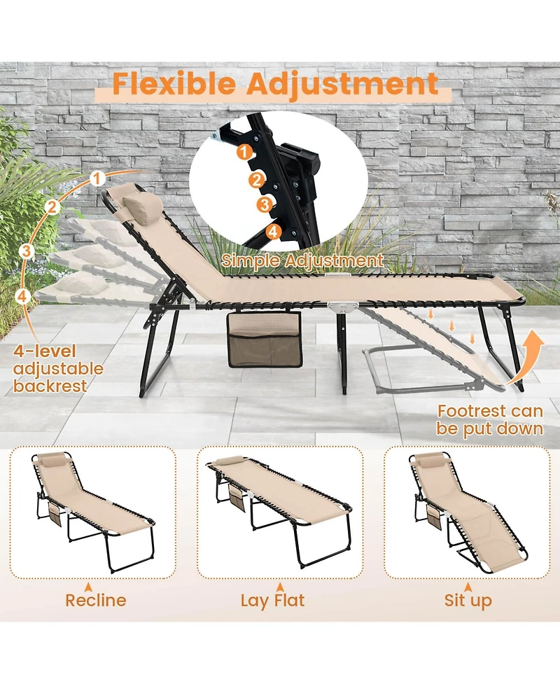 Costway 2 Pcs Patio Folding Chaise Lounge Chair Portable Sun Lounger with Adjustable Backrest