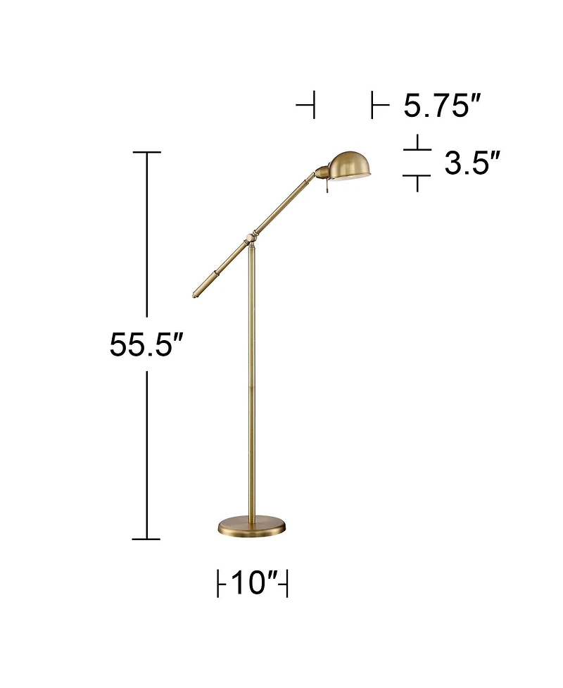 360 Lighting Dawson Traditional Pharmacy Floor Lamp 55" Tall Brass Metal Adjustable Boom Arm Dome Head for Living Room Reading Bedroom Office