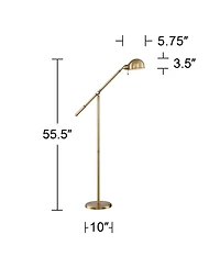 360 Lighting Dawson Traditional Pharmacy Floor Lamp 55" Tall Brass Metal Adjustable Boom Arm Dome Head for Living Room Reading Bedroom Office