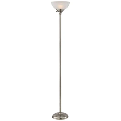 360 Lighting Maddox Modern Torchiere Floor Lamp 71" Tall Satin Nickel Silver Metal Alabaster Glass Shade for Living Room Bedroom Office House Hom