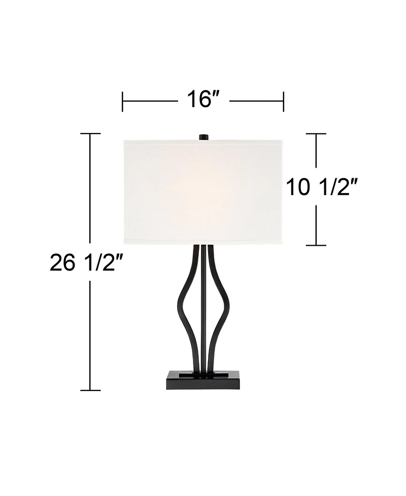 360 Lighting Ally Modern Table Lamps 26 1/2" High Set of 2 Black Metal with Usb Charging Port Rectangular Fabric Shade for Bedroom Living Room De