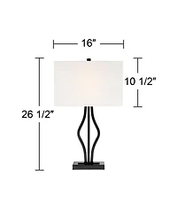 360 Lighting Ally Modern Table Lamps 26 1/2" High Set of 2 Black Metal with Usb Charging Port Rectangular Fabric Shade for Bedroom Living Room De