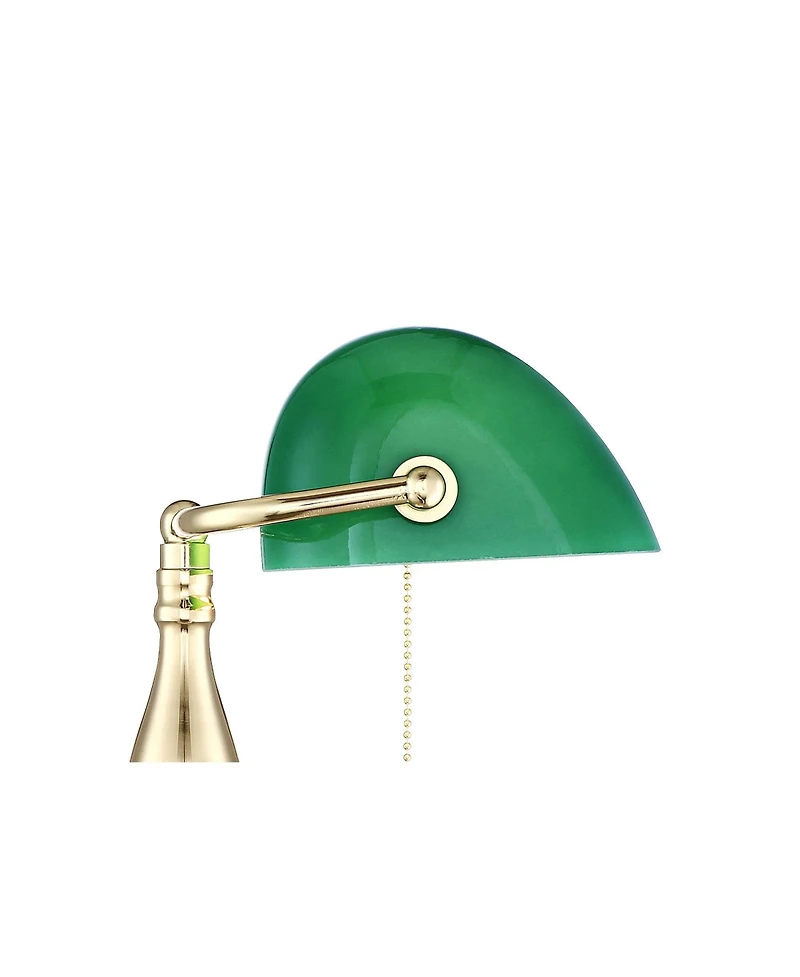 Hammond Traditional Piano Banker Mini Desk Table Lamp 14" High Brass Plating Green Glass Shade for Living Room Bedroom House Bedside Nightstand H