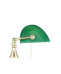 Hammond Traditional Piano Banker Mini Desk Table Lamp 14" High Brass Plating Green Glass Shade for Living Room Bedroom House Bedside Nightstand H