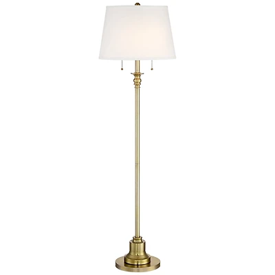 360 Lighting Spenser Vintage Floor Lamp 58" Tall Brushed Antique Brass Metal Off White Linen Drum Shade for Living Room Bedroom Office House Home