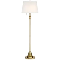 360 Lighting Spenser Vintage Floor Lamp 58" Tall Brushed Antique Brass Metal Off White Linen Drum Shade for Living Room Bedroom Office House Home