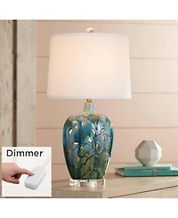 360 Lighting Devan Modern Table Lamp 24 1/2" High Blue Ceramic with Table Top Dimmer Led Nightligh White Shade for Bedroom Living Room Nightstand