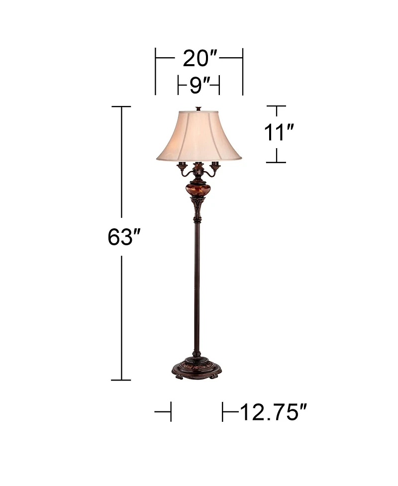 Barnes and Ivy Traditional Floor Lamp 4-Light 63" Tall Lush Bronze Tortoise Glass Font Bell Shade for Living Room Reading Bedroom Office