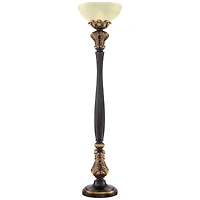 Barnes and Ivy Rita Vintage Rustic Torchiere Floor Lamp 75" Tall Acanthus Leaf Carved Wood Frosted Glass Shade for Living Room Bedroom Office Hou