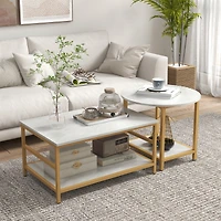 Homcom Tables Set of 2 with Storage Shelves, Faux Top