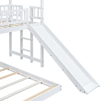 Twin Over Full House Bunk Bed With Slide And Built-In Ladder, Full-Length Guardrail